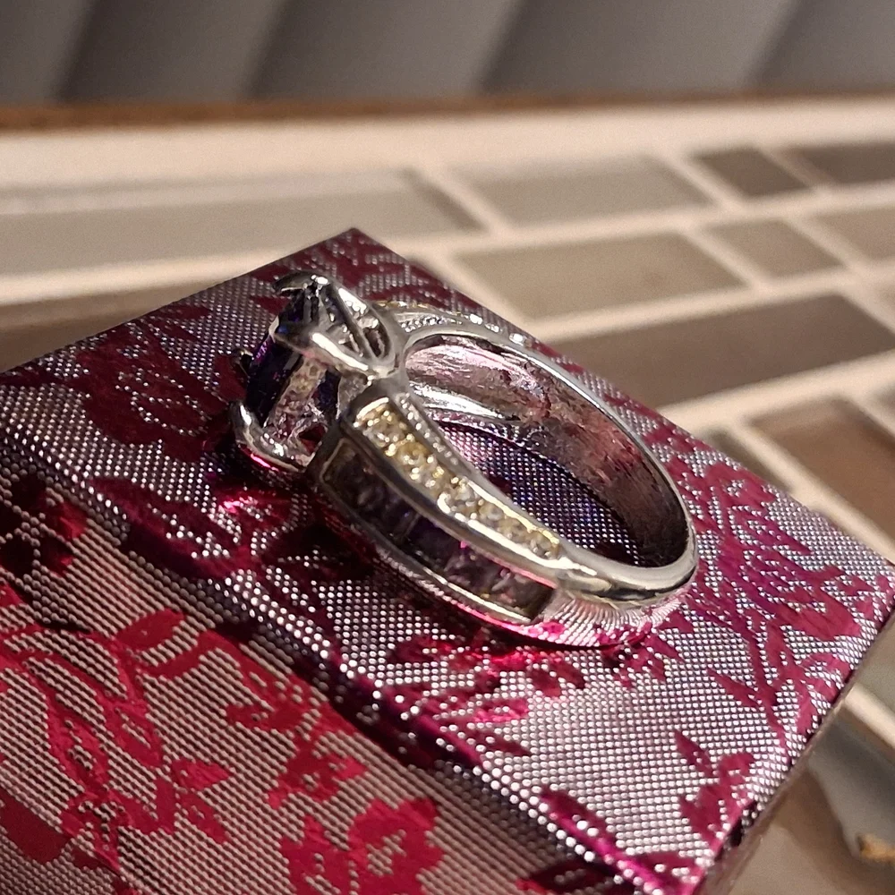 Sterling Silver Purple Square-Cut Gemstone Ring